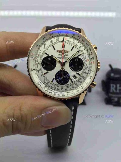 Swiss Copy Breitling 1884 Chronometre Navitimer Watch 43mm Rose Gold Case White Dial